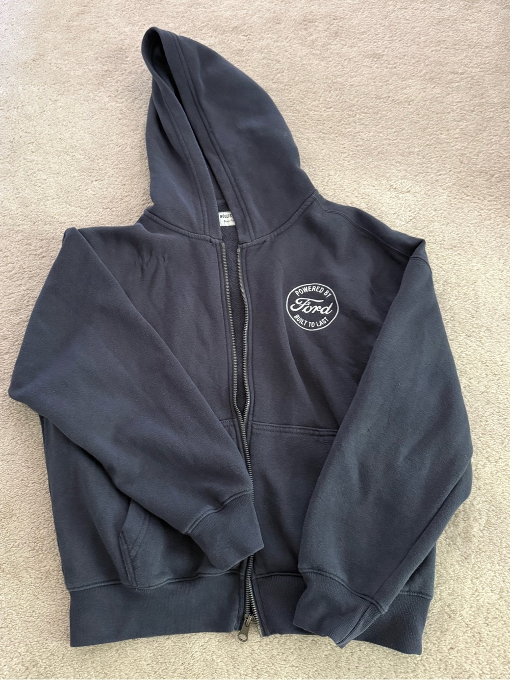 Hollister Black Full-Zip Hoodie with Logo Patch